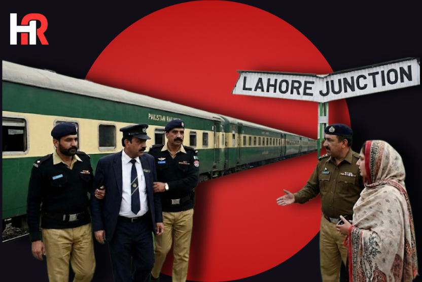Alt Text: Pakistan Railways ticket examiner Irshad involved in a physical altercation with a woman passenger on the Pakistan Express.
