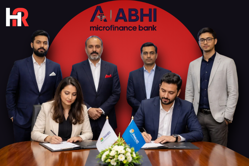 Mariam Pervaiz (CCO, ABHI Bank) and Saif Ul Islam (CEO, Zanda Financial Services) signing the strategic agreement in Islamabad.