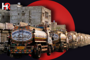 Police impounding the water tanker involved in the fatal accident of a 5-year-old in Korangi Mehran Town.