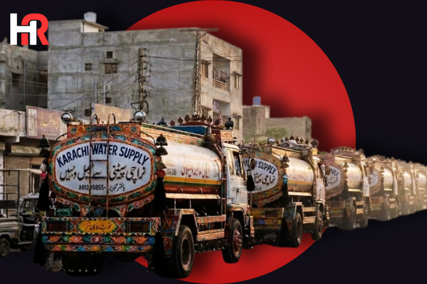 Police impounding the water tanker involved in the fatal accident of a 5-year-old in Korangi Mehran Town.