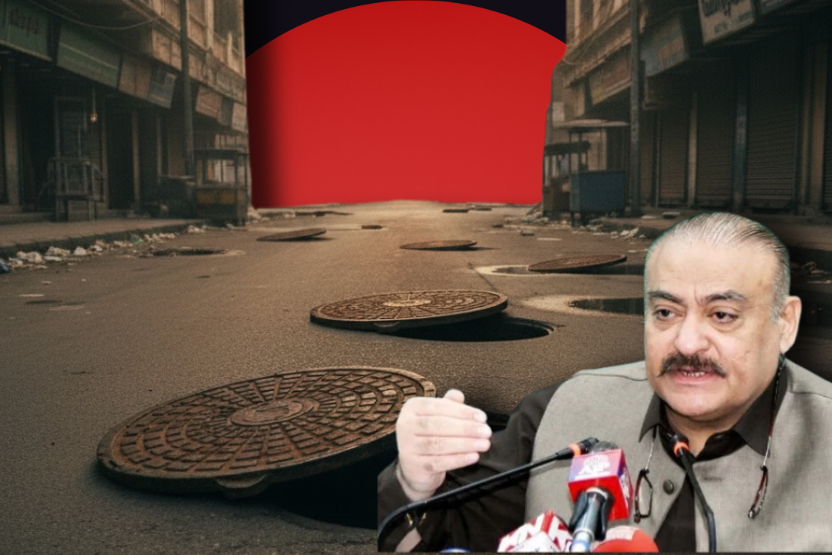 Senior politician Qadir Patel addressing a press conference regarding Karachi's local government accountability.