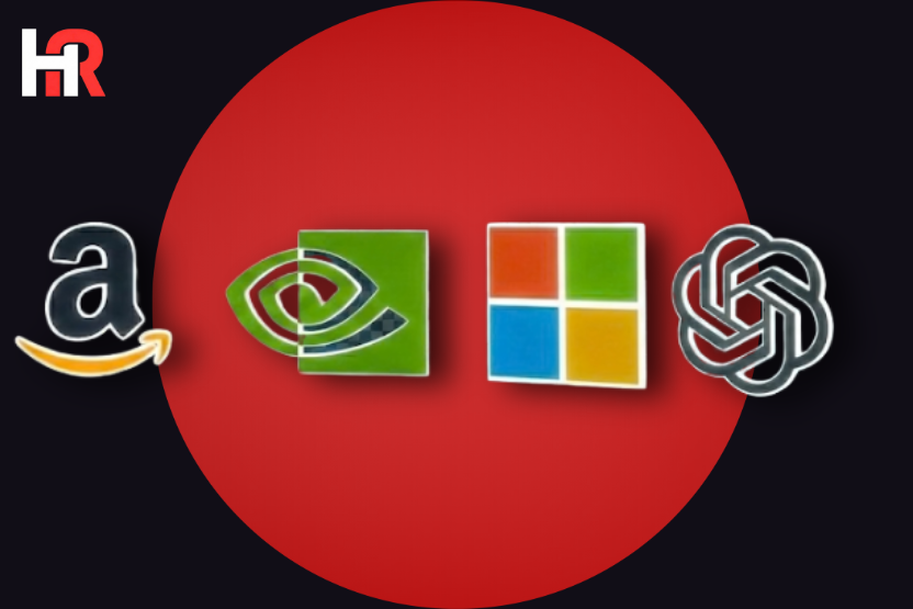 Logos of OpenAI, Nvidia, Microsoft, and Amazon representing a historic $60 billion investment round in January 2026.