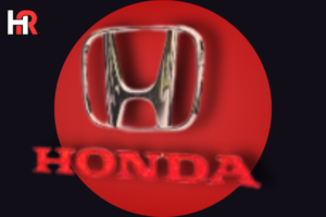 Atlas Honda motorcycle production line and financial growth chart showing PKR 15.25 billion profit.