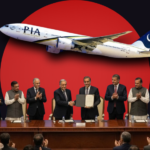Prime Minister Shehbaz Sharif and Field Marshal Asim Munir at the PIA privatisation document signing ceremony in Islamabad.