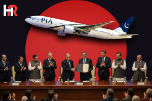 Prime Minister Shehbaz Sharif and Field Marshal Asim Munir at the PIA privatisation document signing ceremony in Islamabad.