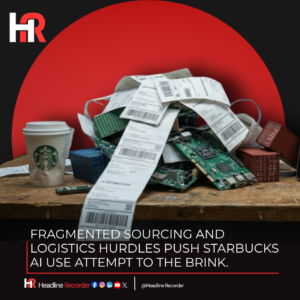 Starbucks barista using a tablet with NomadGo AI to scan inventory amid supply chain challenges.