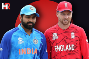 England cricket team players in discussion during a training session; background overlay showing a health alert map of West Bengal, India.