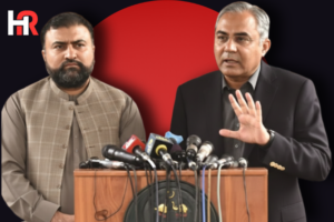 Federal Interior Minister Mohsin Naqvi addressing a press conference in Quetta regarding Balochistan's security situation.