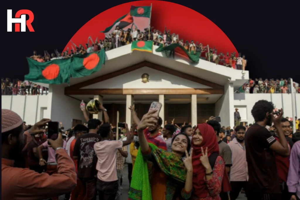 Young voters in Bangladesh holding national flags during the 2026 historic election; Gen Z voters taking selfies at polling stations.