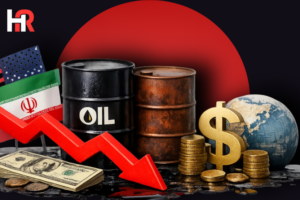 Oil tankers at sea with a digital overlay of Brent and WTI price charts showing a downward trend in February 2026.