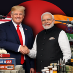 President Trump and Prime Minister Modi shaking hands at the 2026 Trade Summit, symbolizing the new $500 billion "Phase One" trade pact.