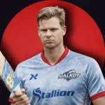 Steve Smith in his Sydney Sixers kit celebrating a century, now signed by Sialkot Stallionz for PSL 11.