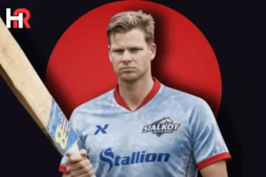 Steve Smith in his Sydney Sixers kit celebrating a century, now signed by Sialkot Stallionz for PSL 11.