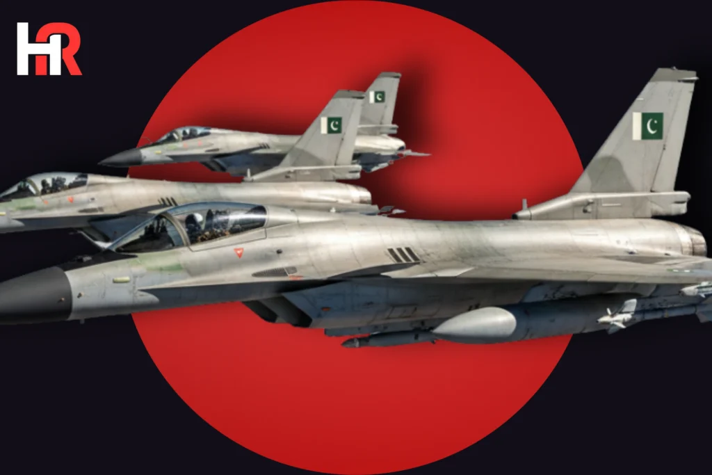 A JF-17 Thunder Block III fighter jet on display at the 2026 Singapore Airshow; international flags of potential buyers like Saudi Arabia and Iraq.