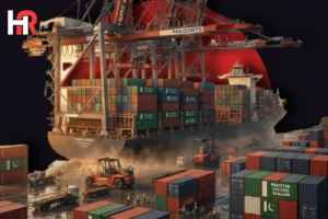 Cargo containers at Karachi Port; Pakistan's exports crossing the $3 billion mark in January 2026.