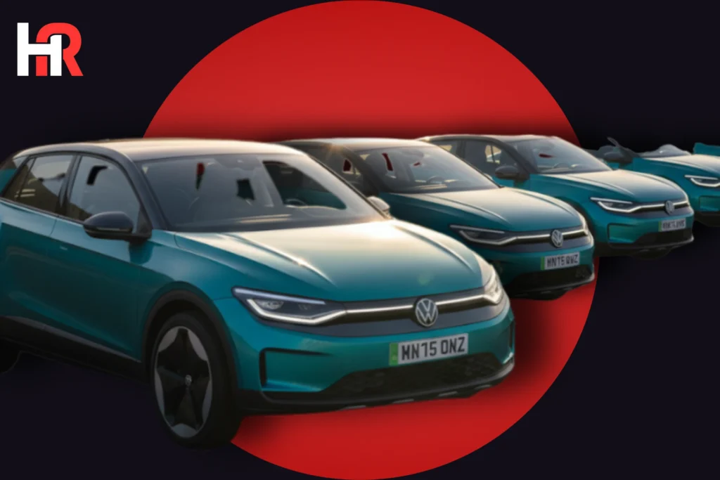 Volkswagen ID.7 and Tesla Model Y side by side; JATO Dynamics sales chart for Europe 2025.
