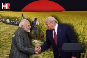 PM Modi and Donald Trump shaking hands; US-India trade deal infographic 2026.