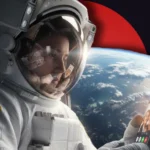 NASA astronaut holding a smartphone in orbit; Artemis II crew members using mobile technology for communication.