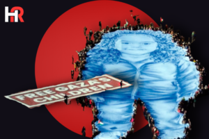 Hundreds of protesters unfolding a 1,000-square-metre canvas of Hind Rajab on Somorrostro Beach, Barcelona.