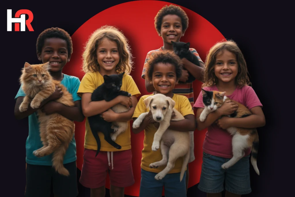 Children holding puppies and kittens in Brazil; new animal welfare legislation 2026. Title: brazil-toughens-laws-against-dog-cat-abuse.